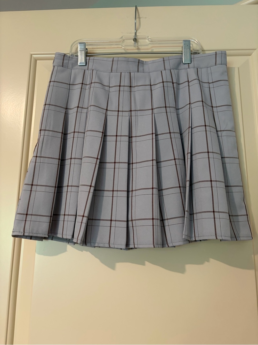 Fashion Cream Pleated Plaid Mini Skirt Size L